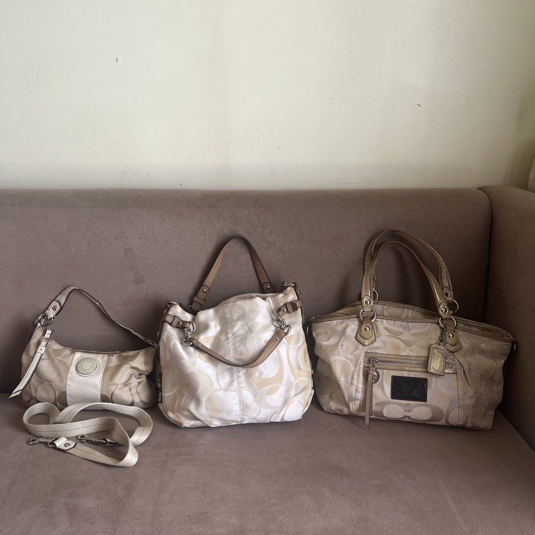Assorted Coach Hobo, Shoulder, Kili Bags (Category: Luxury Bags & Wallets) located in Manila. Submitted by erickalago (Listing ID 1470793663, Image 1). Description: Coach Poppy Shoulder Bag- 1,200 Coach Signature Kili Bag- SOLD Coach Brooke Cream- 1,600 location: Pasig, San Joaquin DM ME FOR MORE PICS!.