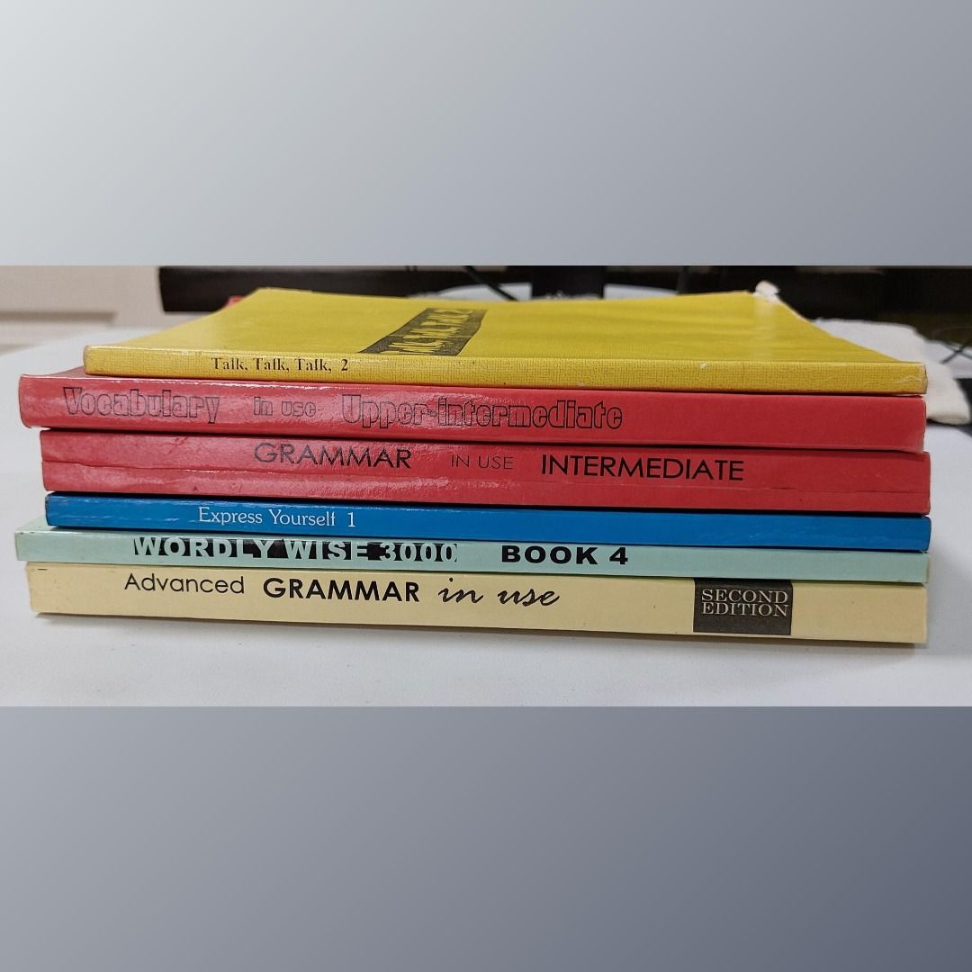 Assorted English Grammar and Vocabulary Practice Books Bundle (Category: Textbooks) located in Pasig City. Submitted by keithra (Listing ID 1470840555, Image 1). Description: - Set of 6 English study and ESL reference books - Includes: Vocabulary in Use, Grammar in Use, Express Yourself, Wordly Wise 3000, Advanced Grammar in Use, and Talk, Talk, Talk - Condition: Covers have slight edge wear; pages have minor fading and yellowing - Ideal for self