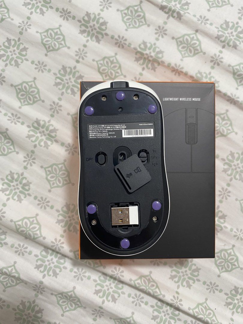 Atk a9 (Category: Mouse & Mousepads) located in Tarlac. Submitted by notlion (Listing ID 1470827191, Image 2). Description: Atk A9 RFS: Shape isn’t for me Issue: Black dots around the mouse Inclusion: Mouse Box Dongle & usb-c Replaced the skates with obsidian airs dots Location:Tarlac City Shippin:J&T or LBC (shipping fee shoulder by buyer).