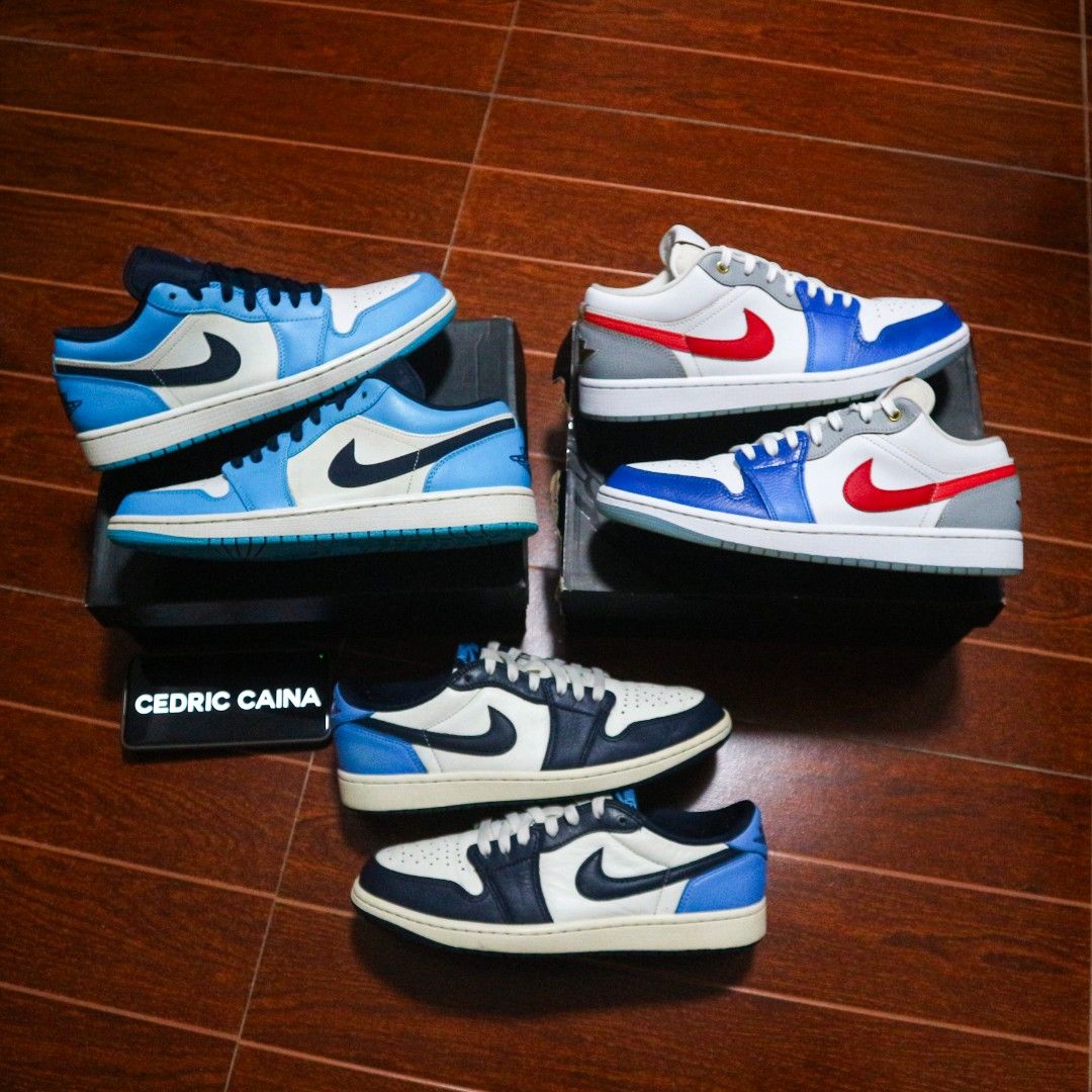 Authentic Jordan 1 Lows For Sale! (9-9.5) (Category: Sneakers) located in Rizal. Submitted by dricflair_04 (Listing ID 1470929673, Image 1). Description: For Sale! Jordan 1 Low "UNC" Size 9.5US // Good Condition // P2,000 Only! *Issue: leather material *With og box Jordan 1 Low SE "Philippines" Size 9US // Very Good Condition // P4,000 Only *With og box Jordan 1 LOW OG "Obsidian" Size 9US // Good Condition // SOLD *Issues: pair only, signs of usa