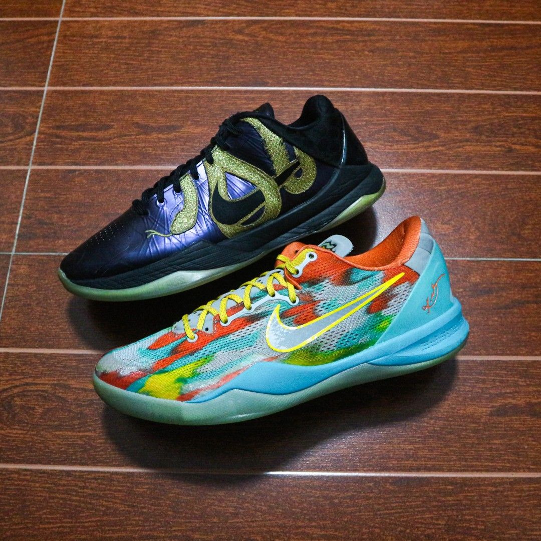 Authentic Kobes For Sale! (9.5,11US) (Category: Sneakers) located in Rizal. Submitted by dricflair_04 (Listing ID 1470929796, Image 2). Description: Kobe 8 Protro "Venice Beach" Size 11US // Very Good Condition // P7,500 Only! *W/ og box Kobe 5 Protro "Eggplant" Size 9.5US // Fair Condition // P3,500 Only! *Issue on outsole *Pair only Vouch and video call FB/IG Page: 1800Sole.