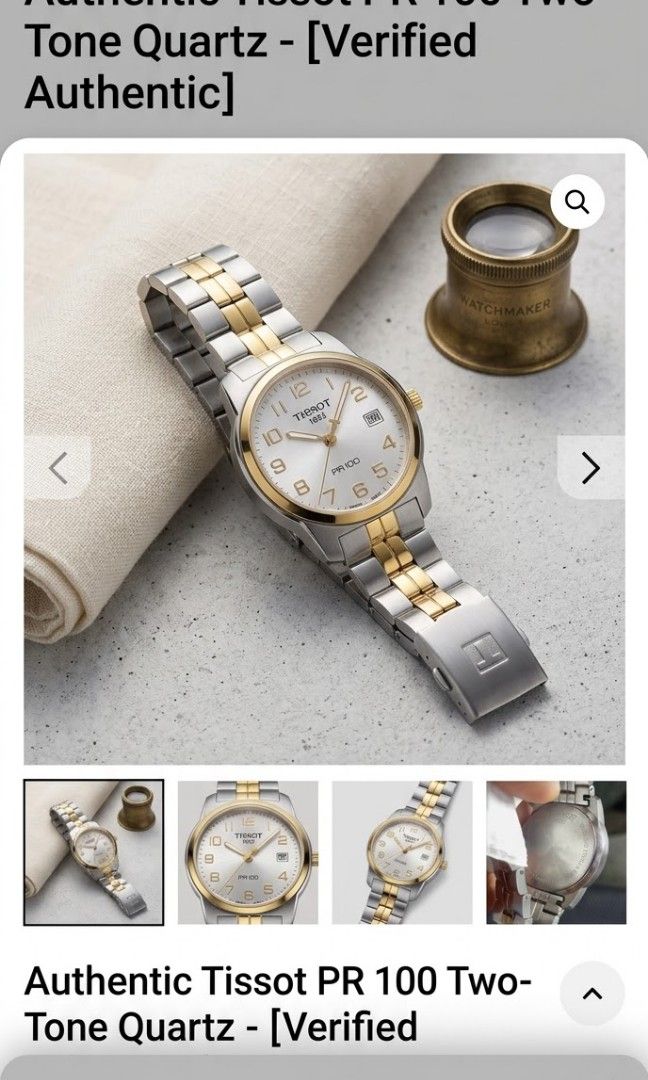 Authentic tissot PR100 two Tone Quartz (Category: Luxury Watches) located in Calamba. Submitted by ironjayy050812 (Listing ID 1470829052, Image 1). Description: good as new , 💎.