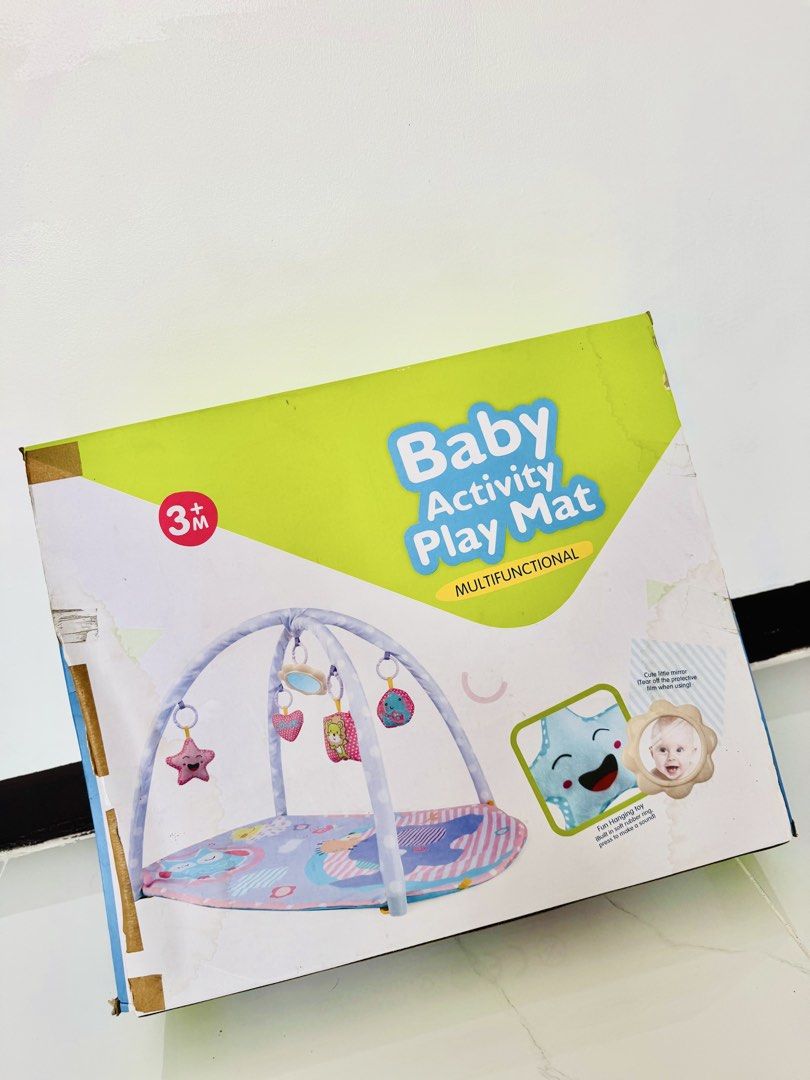 Baby Activity Play Mat Multifunctional (Category: Infant Playtime) located in Las Pinas. Submitted by lykarabino (Listing ID 1470787045, Image 1). Description: ‼️Baby Activity Play Mat Multifunctional‼️ - Suitable for infants 3 months and older - Padded play mat featuring adorable animal illustrations (owl, sun, hedgehog) - Includes two sturdy support arches - Comes with engaging hanging toys and a baby-safe mirror - Ideal for tummy time and earl