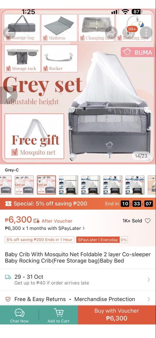 Baby crib (Category: Cots & Cribs) located in General Trias. Submitted by customwoodwork (Listing ID 1470788524, Image 2). Description: Changing table ✅ Matress✅ Mosquito net✅ Storage rack ✅ Rocker✅ Rotating toys✅ Storage bag ❌.
