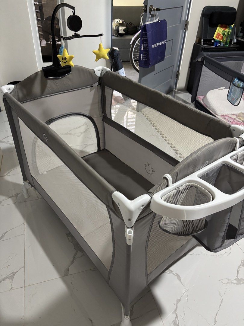 Baby crib (Category: Cots & Cribs) located in General Trias. Submitted by customwoodwork (Listing ID 1470788524, Image 1). Description: Changing table ✅ Matress✅ Mosquito net✅ Storage rack ✅ Rocker✅ Rotating toys✅ Storage bag ❌.