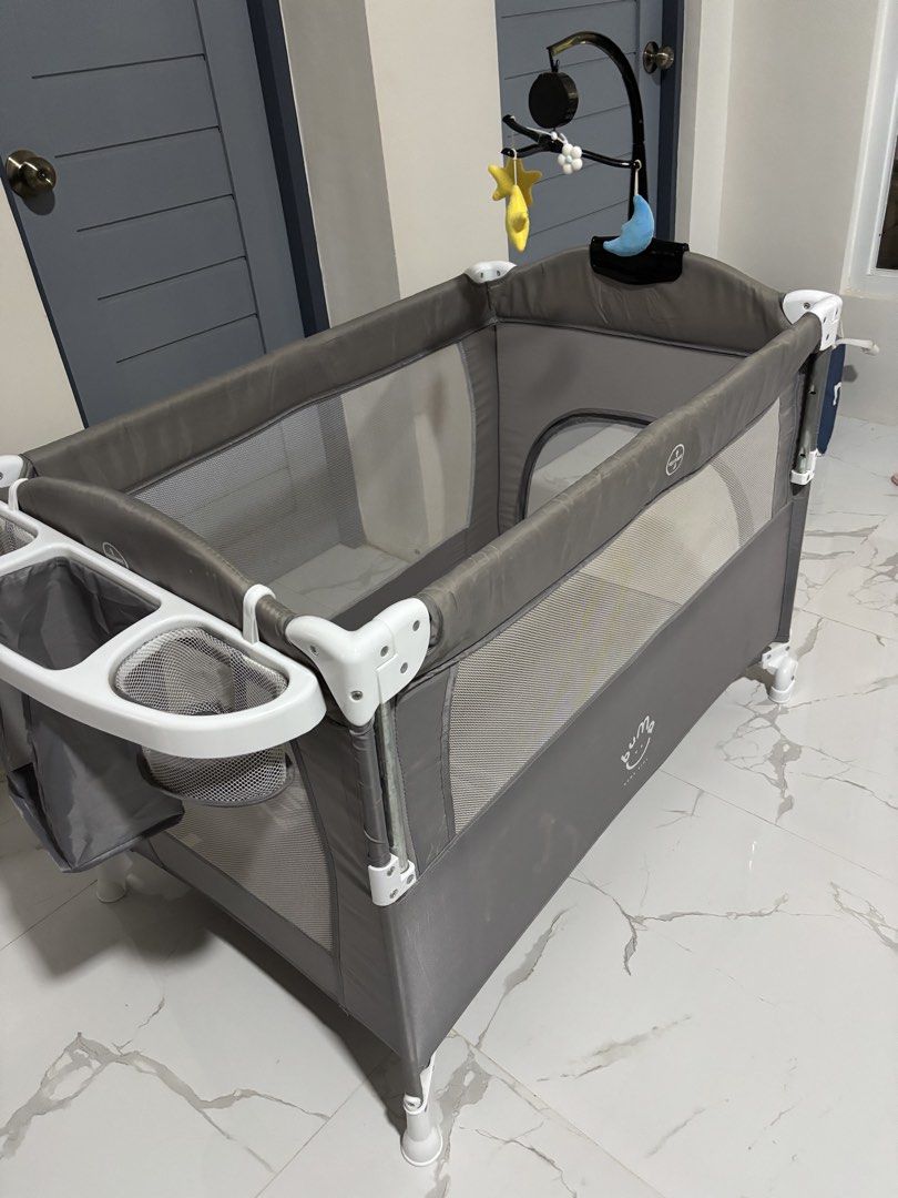 Baby crib (Category: Cots & Cribs) located in General Trias. Submitted by customwoodwork (Listing ID 1470788524, Image 3). Description: Changing table ✅ Matress✅ Mosquito net✅ Storage rack ✅ Rocker✅ Rotating toys✅ Storage bag ❌.