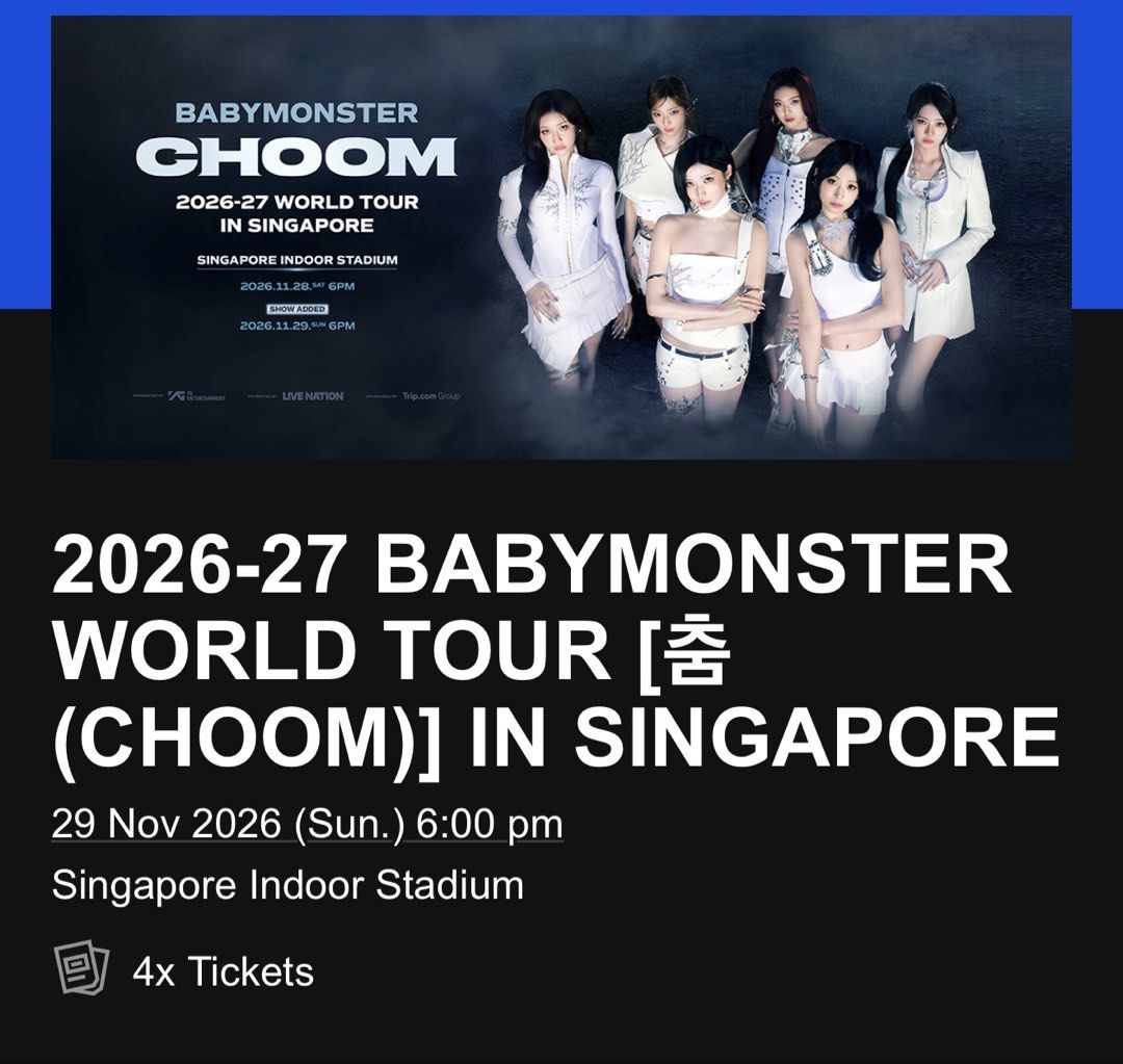 BABYMONSTER WORLD TOUR [CHOOM] IN SINGAPORE TICKETS, Tickets & Vouchers ...