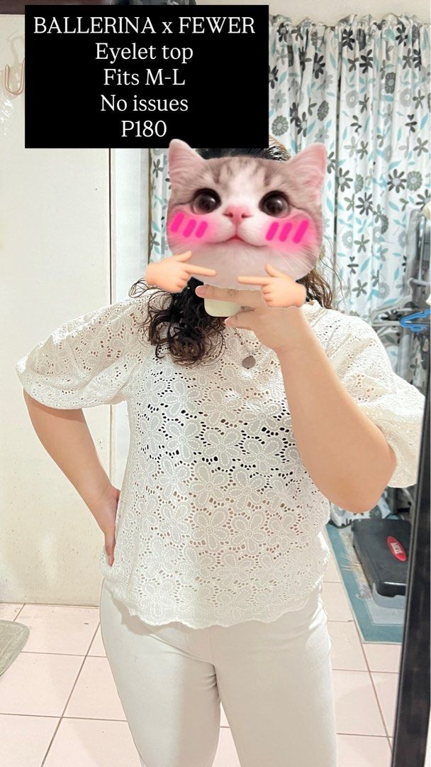 BALLERINA x FEWER Eyelet Blouse (Category: Blouses) located in Cebu City. Submitted by fromreggg (Listing ID 1470851315, Image 1). Description: BALLERINA x FEWER Eyelet top Fits M-L No issues P180.