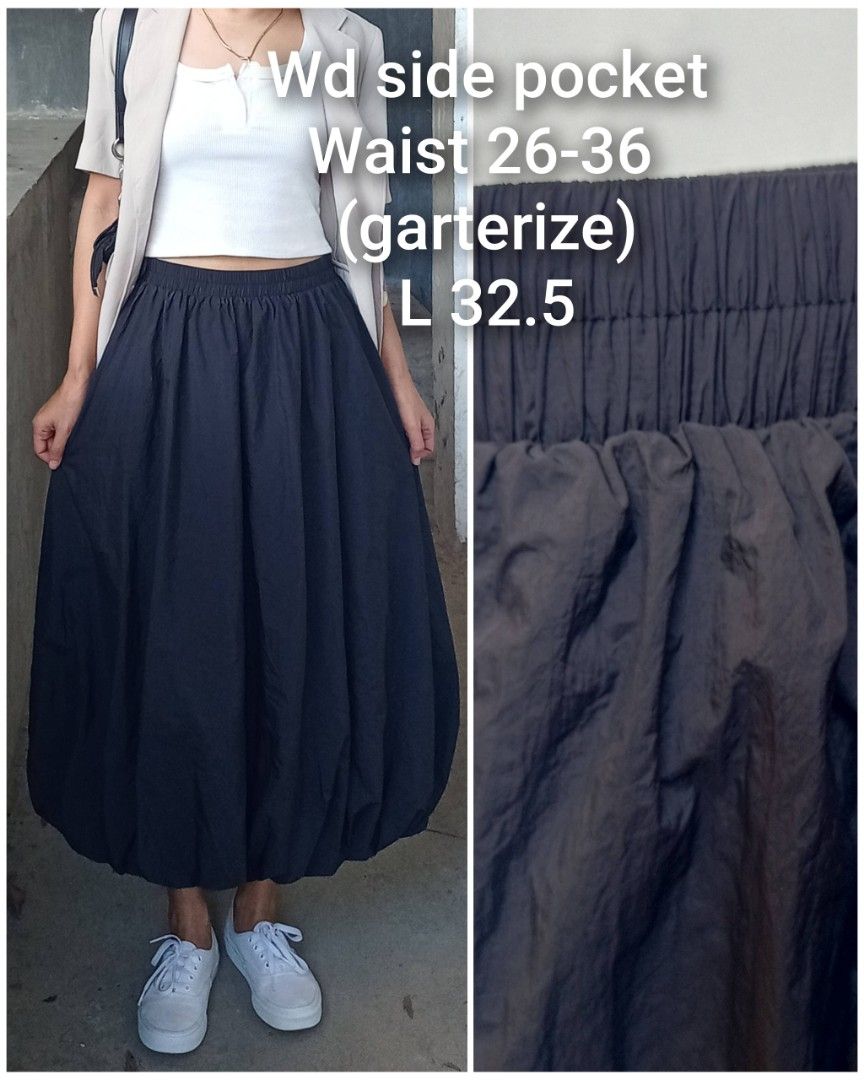 Balloon black maxi skirt (Category: Skirts) located in Davao. Submitted by kannikasok1987 (Listing ID 1470756004, Image 1). Description: Wd side pocket Garterize lower bottom of the skirt Waist 26-36 (garterize) L 32.5 mall quality.