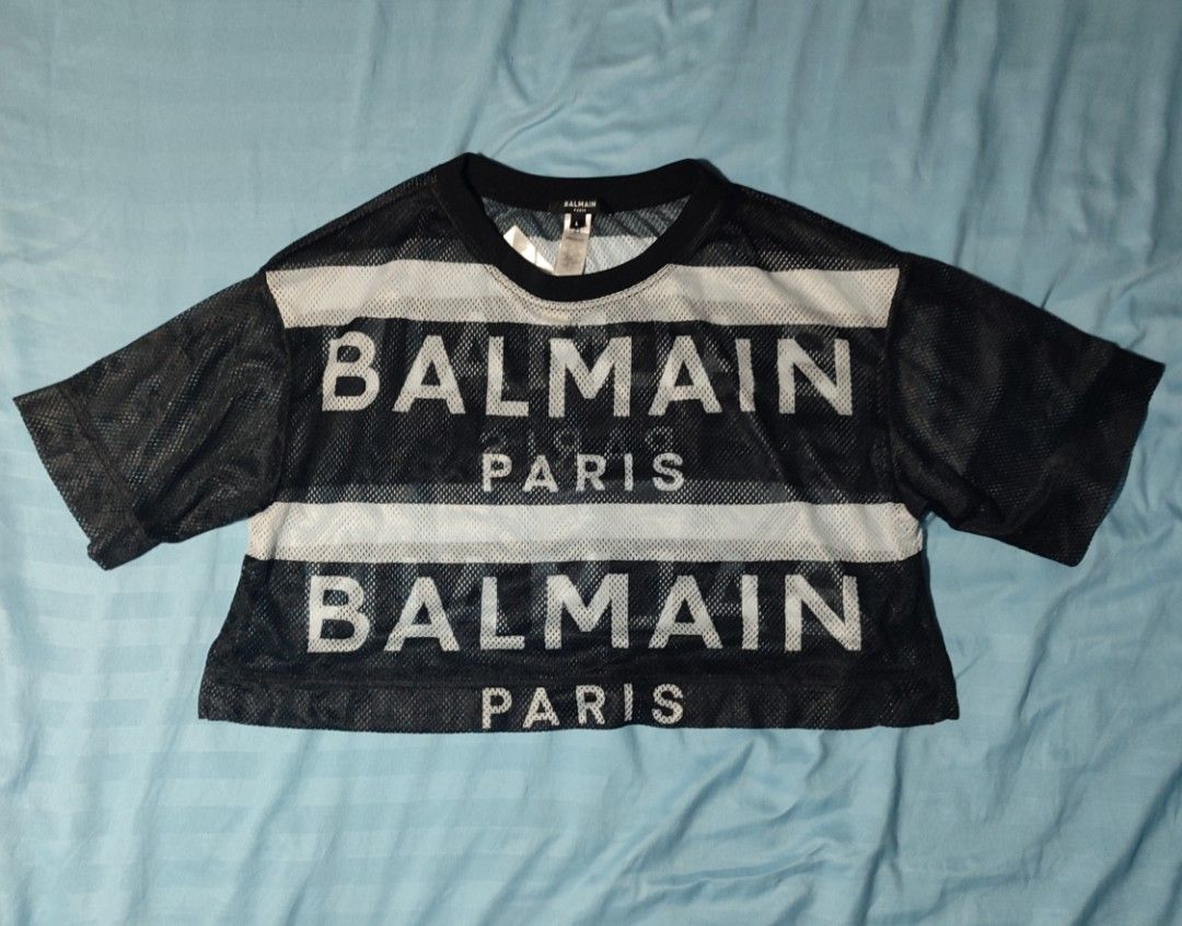 BALMAIN PARIS MESH CROP SHIRT (Category: Luxury Apparel) located in Pagadian. Submitted by miraculouspat (Listing ID 1470855239, Image 1). Description: L 16 W 21 AUTHENTIC NO ISSUE ASNEW CONDITION.