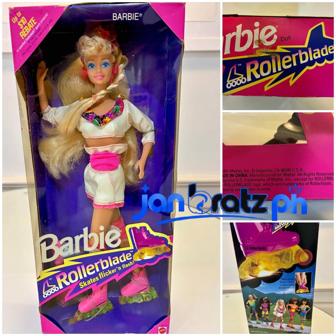 BARBIE ROLLERBLADE 1991 (Category: Figurines & Statues) located in Pili. Submitted by janbratzph (Listing ID 1470888289, Image 1). Description: ⚠️ NOT ONHAND | PRE-ORDER ETA: November–December 2026 Vintage 1991 Mattel Barbie Rollerblade Doll ✅ Preloved from Australia ✅ Still in original packaging ✅ Blonde hair • White two-piece outfit with pink & floral accents ✅ Includes pink rollerblades with yellow wheels ✅ Packaging: pink & blue.
