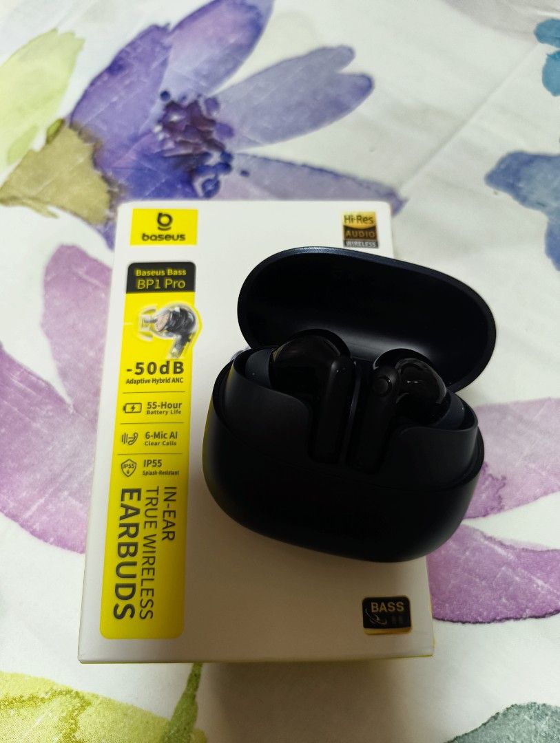 Baseus Bass BP1 Pro True Wireless Earbuds (Category: Earphones) located in Pasay City. Submitted by purecrystal.7c6df8 (Listing ID 1470819375, Image 2). Description: - Brand new Baseus Bass BP1 Pro TWS Earbuds (Black) - -50dB Adaptive Hybrid ANC to block out background noise - Massive 55-hour total battery life with charging case - 6-Mic AI system for crystal-clear calls - -Res Audio Wireless certified for premium sound quality - IP55 dust and sp