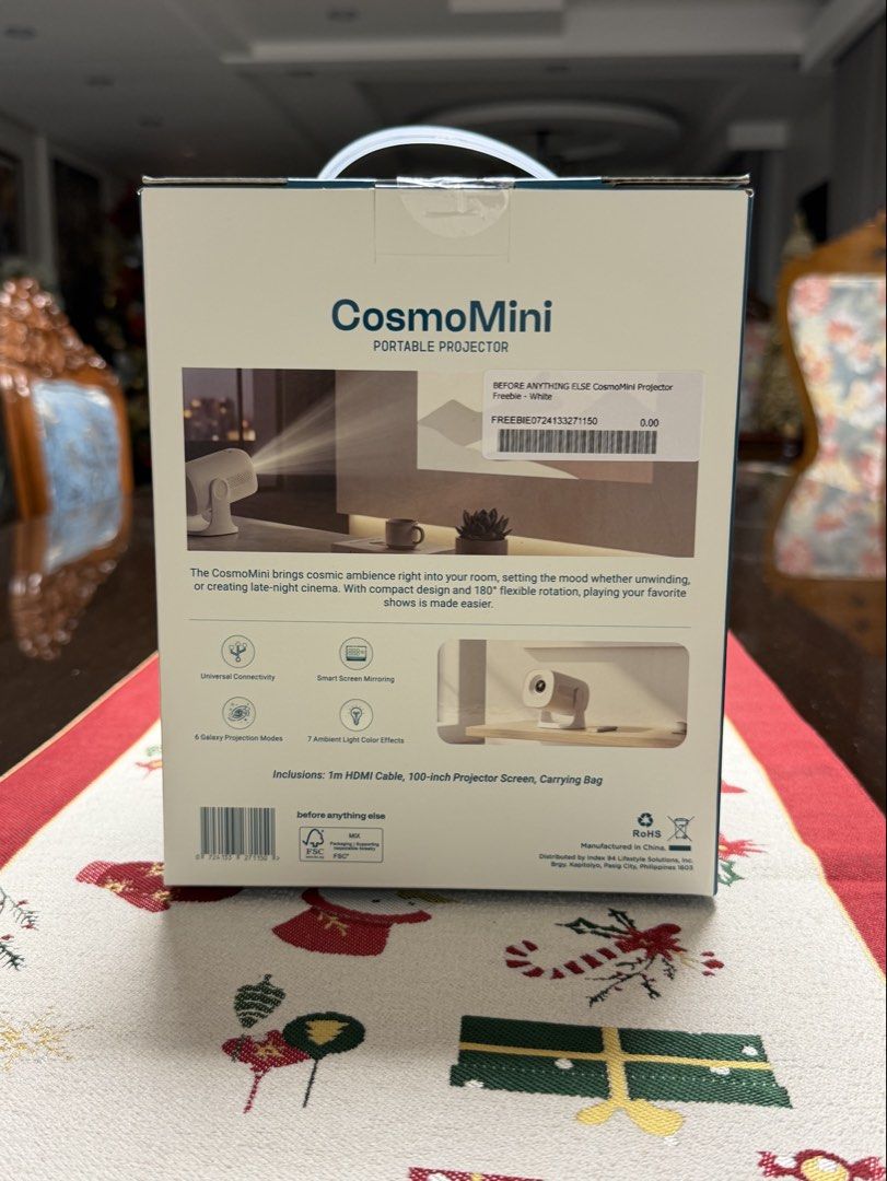 Before Anything Else Cosmo Mini Portable Projector (Category: Projectors) located in Magalang. Submitted by mdg23 (Listing ID 1470849612, Image 2). Description: Cosmo Mini Portable Projector: - BRAND NEW - Compact design with 180-degree flexible rotation - Smart screen mirroring and universal connectivity - 6 galaxy projection modes & 7 ambient light color effects Inclusions: 1-meter HDMI cable 100-inch projector screen carrying bag .