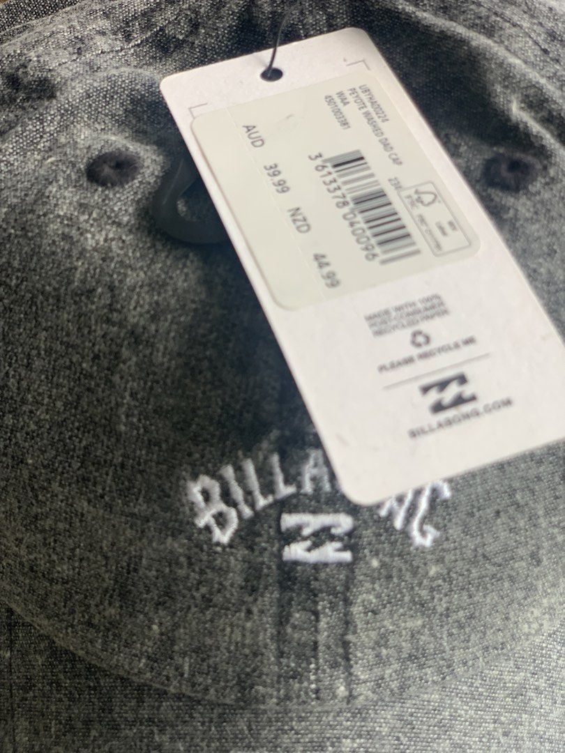 Billabong Peyote Washed Dad Cap Grey (Category: Caps & Hats) located in Quezon City. Submitted by angge1013 (Listing ID 1470782674, Image 3). Description: - Brand: Billabong - Style: Peyote washed dad cap - Color: Grey - Condition: Brand new, unworn with original tags attached - Details: Embroidered logo on the front - Fit: Adjustable strap in the back for a custom fit.