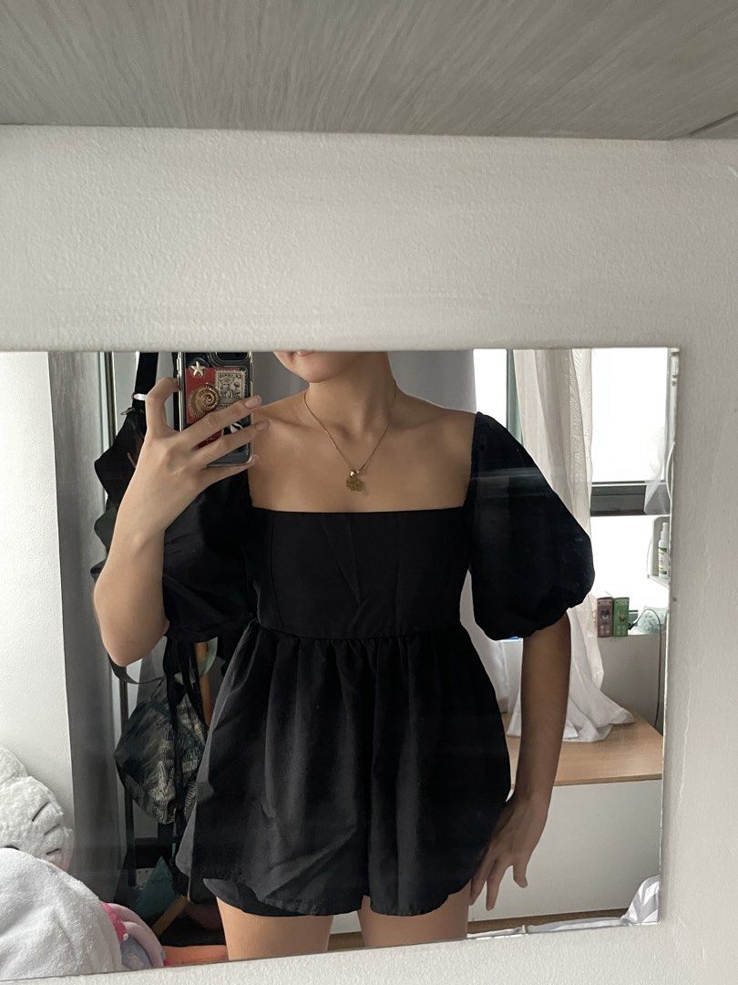 Black Peplum Babydoll Top (Category: Blouses) located in Marikina City. Submitted by secondsbydominique (Listing ID 1470824001, Image 3). Description: Black Peplum Babydoll Top ₱260 - Size Medium - No flaws, good as new.