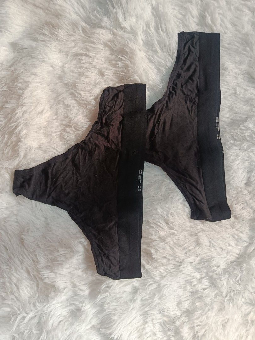 Black thong underwear set (Category: Undergarments & Loungewear) located in Orani. Submitted by mbfb_btn (Listing ID 1470826219, Image 1). Description: - Type: Basic everyday thong - Quantity: Set of 2 - Color: Classic black - Material: Soft fabric with thick elastic waistband - Condition: Clean and ready to wear.