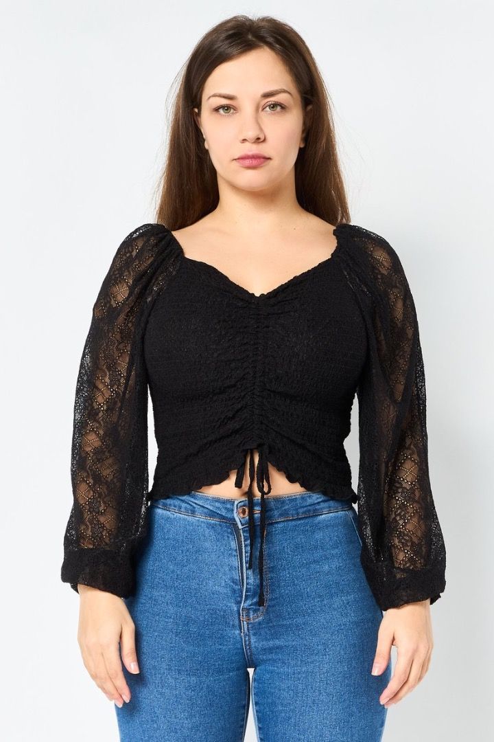 Black Vero Moda Long Lace Sleeve Crop Blouse with Drawstring (Category: Blouses) located in Bacoor. Submitted by ManekiNeko34 (Listing ID 1470800342, Image 1). Description: Never been used natambak lang sa closet Does not fit me anymore :( .