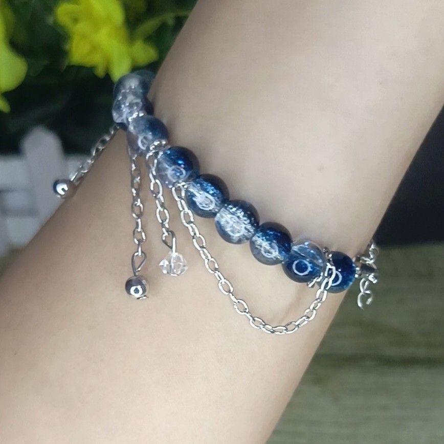 Blue Beaded with chain Bracelet (Category: Bracelets) located in Rizal. Submitted by moon_shop_offers (Listing ID 1470840868, Image 3). Description: 💙✨ ELEGANT BLUE BEADED CHAIN BRACELET ✨💙 Looking for a unique and stylish bracelet? This one's perfect for you! 😍💎 Add a touch of elegance sa iyong everyday OOTD with this beautiful Blue Beaded Bracelet! 💎 PRODUCT FEATURES: 💙 Elegant blue beaded design ✨ Shiny metallic chain accents 💎 Decorati