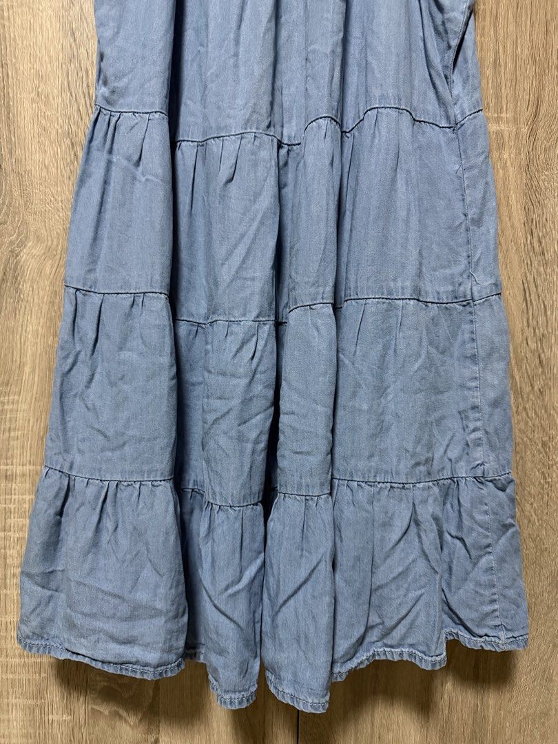 Blue Denim Tiered Dress (Category: Dresses) located in Bulacan. Submitted by relove.re (Listing ID 1470930065, Image 3). Description: Chic and comfy! ✨ Light blue denim-style dress featuring a sleeveless design, adjustable spaghetti straps, a gathered neckline, and a flowy tiered skirt. Perfect for casual outings, weekend strolls, or everyday wear. Size S to M 📩 Message ReLove to order! #ReLoveCollection #PrelovedFashion #CasualWear #DenimDress.