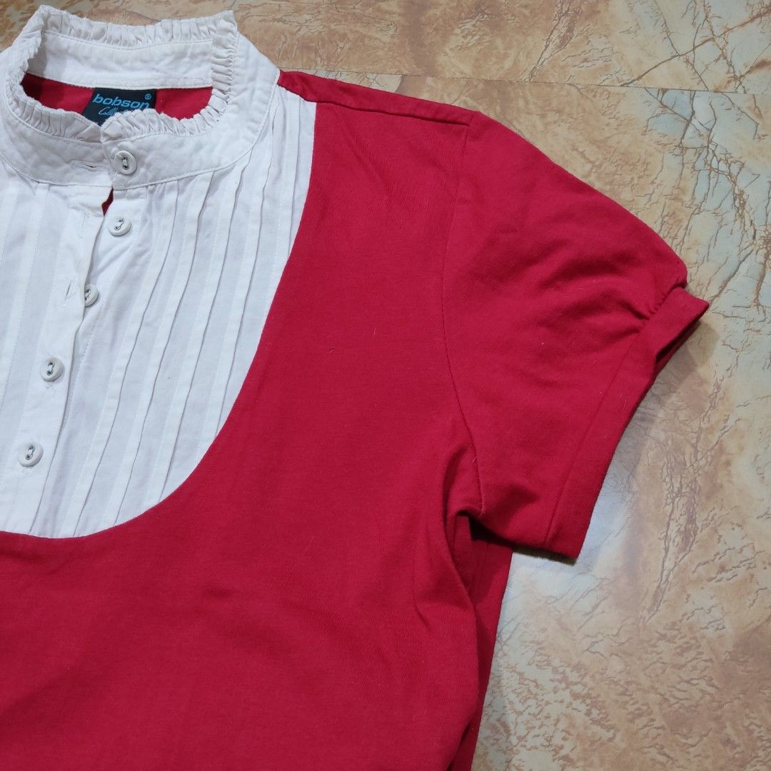 Bobson Collection Vintage Red & White Polo Top (Category: Blouses) located in Valenzuela. Submitted by 0003c4 (Listing ID 1470856012, Image 3). Description: red and white color combination with button-front detail fits XS–S body frame preloved; please manage expectations location Valenzuela or Malabon mod lalamove or jnt.
