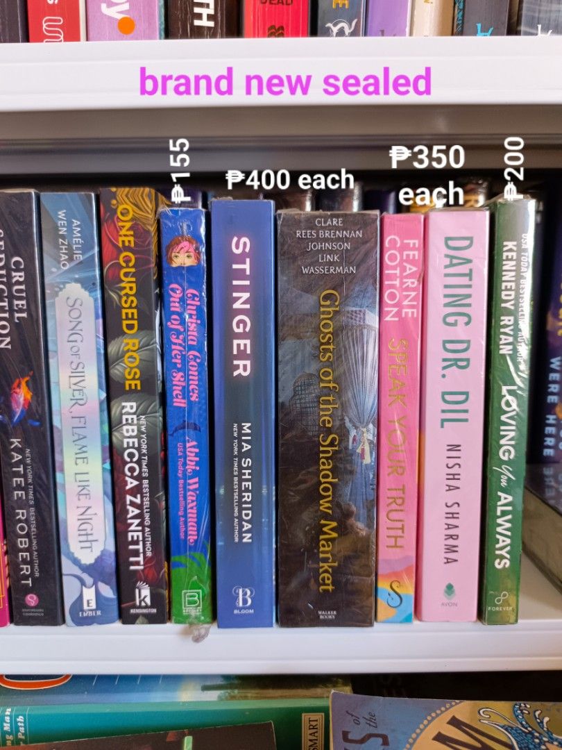 BOOKTOK BRANDNEW SEALED (Category: Storybooks) located in Tanza. Submitted by saturnexe (Listing ID 1470756808, Image 2). Description: PRICES ARE INCLUDED NA PO SA PIC. titles: - DATING DR. DIL BY NISHA SHARMA - SPEAK YOUR TRUTH BY FEARNE COTTON - STINGER BY MIA SHERIDAN - GHOST OF THE SHADOW MARKET BY CASSANDRA CLARE - CRUEL SEDUCTION BY KATEE ROBERT - SONG OF SILVER FLAME LIKE NIGHT BY AMELIE WEN ZHAO - CHRISTA COMES OUT OF HER SHELL BY ABBI WA
