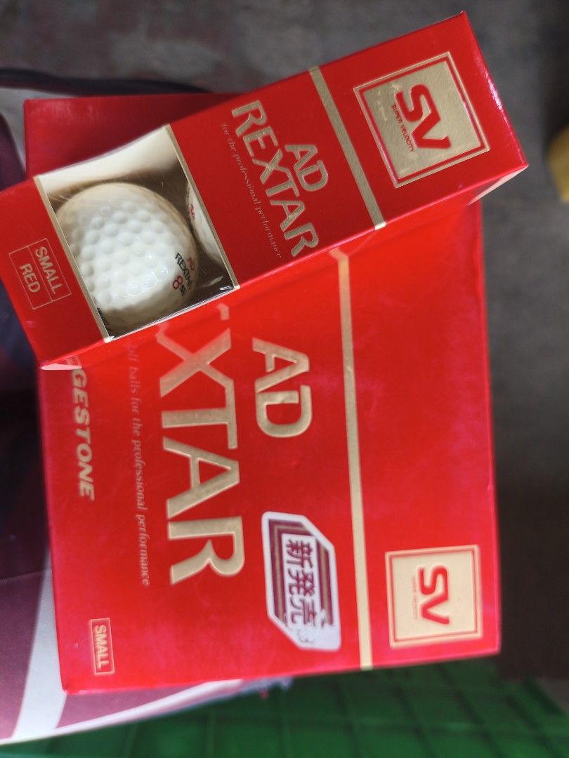 Bridgestone AD Rextar SV Small Red Golf Balls (Category: Golf) located in Manila. Submitted by tonio124 (Listing ID 1470798566, Image 3). Description: - Brand: Bridgestone - Model: AD Rextar (Super Velocity SV series, small red type) - Condition: Unused, kept in original storage boxes - Packaging: Original red box packaging including inner boxes - Performance: Professional design.