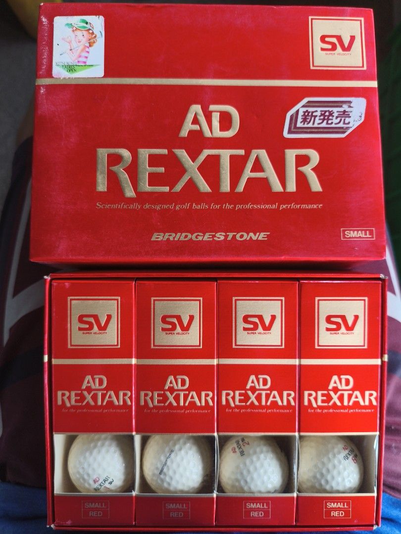Bridgestone AD Rextar SV Small Red Golf Balls (Category: Golf) located in Manila. Submitted by tonio124 (Listing ID 1470798566, Image 2). Description: - Brand: Bridgestone - Model: AD Rextar (Super Velocity SV series, small red type) - Condition: Unused, kept in original storage boxes - Packaging: Original red box packaging including inner boxes - Performance: Professional design.