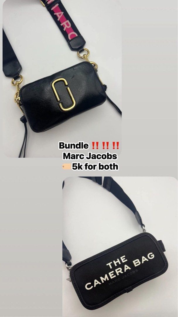 Bundle Marc Jacobs crossbody bags (Category: Tote Bags) located in Cagayan de Oro. Submitted by borse_de_amore (Listing ID 1470761305, Image 1). Description: Bundle Marc Jacobs crossbody bags Snapshot black with pink strap - Rank BC some flaws Canvas camera sling black - No major issues color rate 7.5/10 🏷️5k for both.