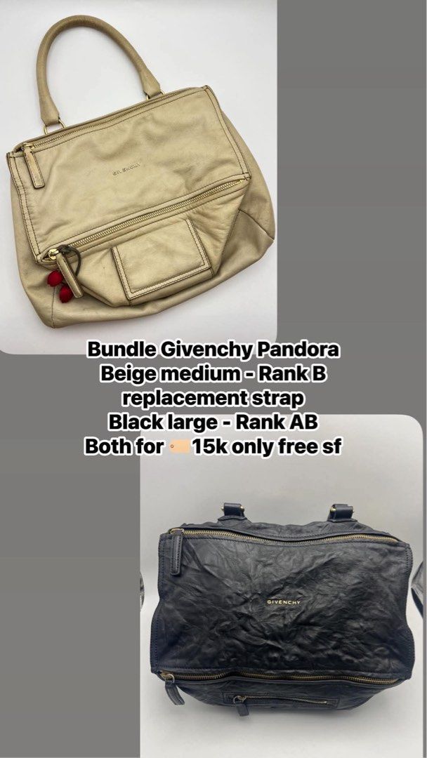Bundle sale! Both Orig Givenchy pandoras (Category: Tote Bags) located in Cagayan de Oro. Submitted by borse_de_amore (Listing ID 1470760958, Image 1). Description: Bundle sale! Both Orig Givenchy pandoras Beige medium - Rank B replaced strap Black large pepe leather - Rank AB minor flaw only 🏷️15k only for both na free ship..
