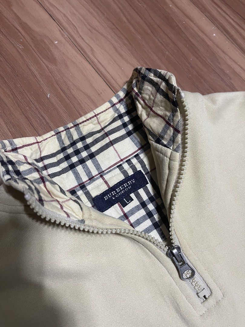 Burberry Embroidered Quarter Zip Jacket (Category: Luxury Apparel) located in Bulacan. Submitted by sanjisthrift (Listing ID 1470745072, Image 3). Description: Size Small Width 19.5 Length 24 Very Good Condition 9/10 Need wash.