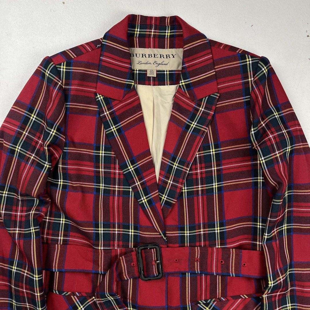 Burberry Plaid belted Blazer Jacket (Category: Luxury Apparel) located in Quezon City. Submitted by forgarments (Listing ID 1470830193, Image 2). Description: Burberry Plaid belted Blazer Jacket Excellent Condition - The belt hardware synthetic coating is peeling off Size: 40 Shoulder: 15.5 Inches Chest width: 19 Inches Waist: 17.5 Inches Sleeve: 21.5 Inches Length: 29 Inches Hem: 21 Inches - Belted Blazer Jacket - 2 hand flap closure pocket - Fu