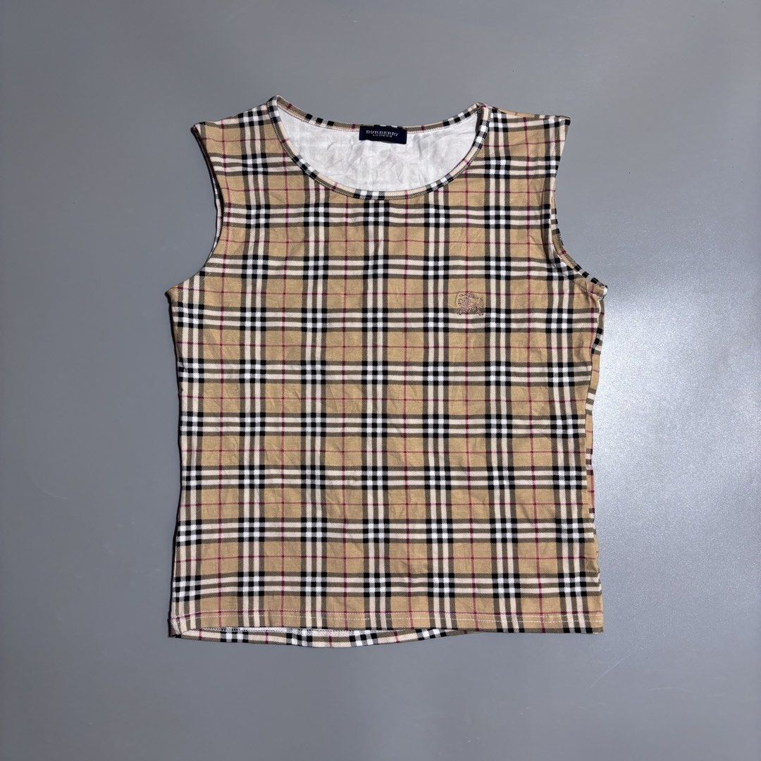 Burberry Plaid Sleeveless Shirt (Category: Luxury Apparel) located in Bacolod City. Submitted by Hanap_ukay (Listing ID 1470825819, Image 1). Description: Burberry Plaid Sleeveless Shirt Size: Medium Women Excellent 1,000.