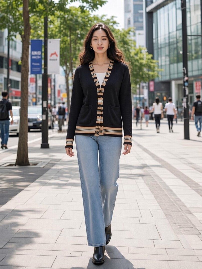 Burberry V-Neck Button-Up Cardigan Sweater (Category: Coats, Jackets and Outerwear) located in Paranaque City. Submitted by preluxeshop_ph (Listing ID 1470808707, Image 1). Description: Brand: Burberry London England -Style: V-Neck Button-Up Cardigan Sweater -Color: Black with Icon Stripe trim along the placket, collar, cuffs, and hem -Design Features: Front button closure, dual front patch pockets, V-neckline, and contrast signature striped ribb