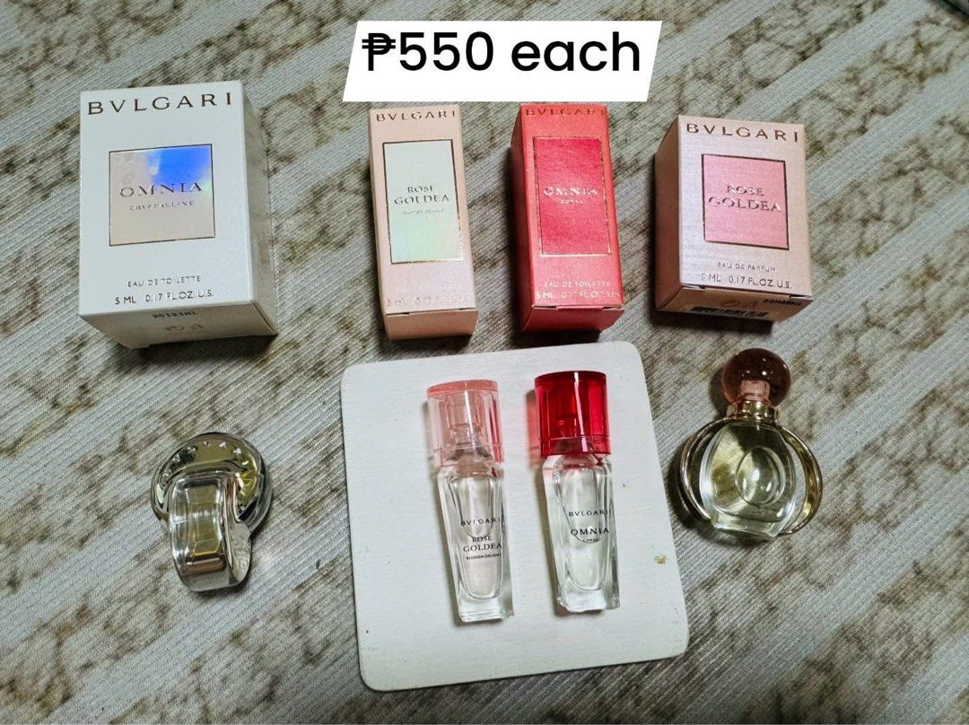 BVLGARI MINI PERFUMES (Category: Fragrance & Deodorants) located in Agdangan. Submitted by lavishbyji22912 (Listing ID 1470833226, Image 1). Description: All authentic No to fake ₱550 each.