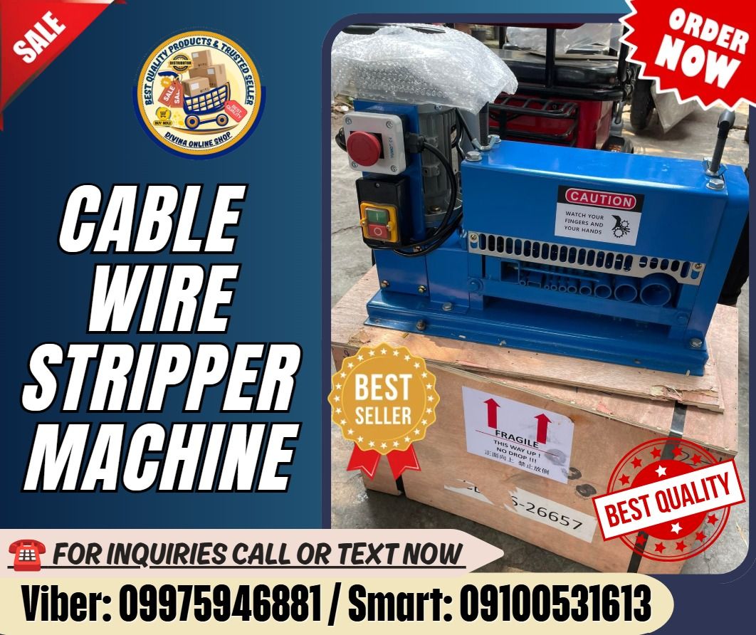 Cable Stripping Peeling Machine for Scrap Copper Wire Cutter (Category: Everything Else Others) located in Manila. Submitted by marielhyn-09975946881 (Listing ID 1470804208, Image 1). Description: 🌏 We Can Deliver Nationwide 👉 AP Cargo, LBC & Lalamove (🛳️ Sea /✈️ Air Freight) Price: 44,160 🔥Copper Scrap Cable Wire Stripper Machine Specification: Laser cutting holes, suitable for 1-40mm, 0.75kw 220V 50HZ, plug customized. ✅💯 Guaranteed Seller