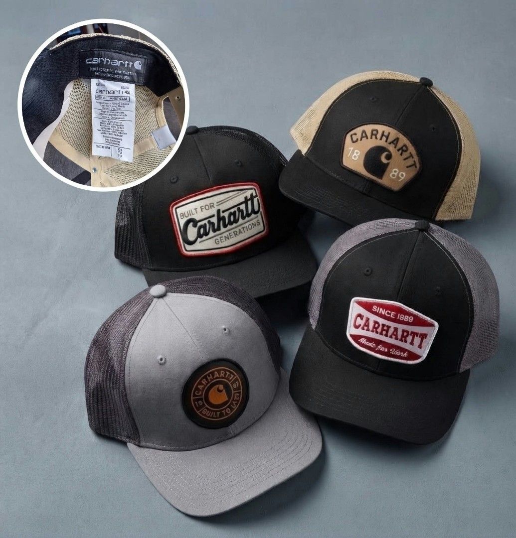Carousell Carhartt Trucker Hat Baseball Cap Assorted Designs (Category: Caps & Hats) located in Rizal. Submitted by louvil30666 (Listing ID 1470760491, Image 1). Description: - Breathable mesh back panels for all-day comfort - Adjustable snapback closure for a custom fit - Ideal for outdoor activities and casual everyday outfits.