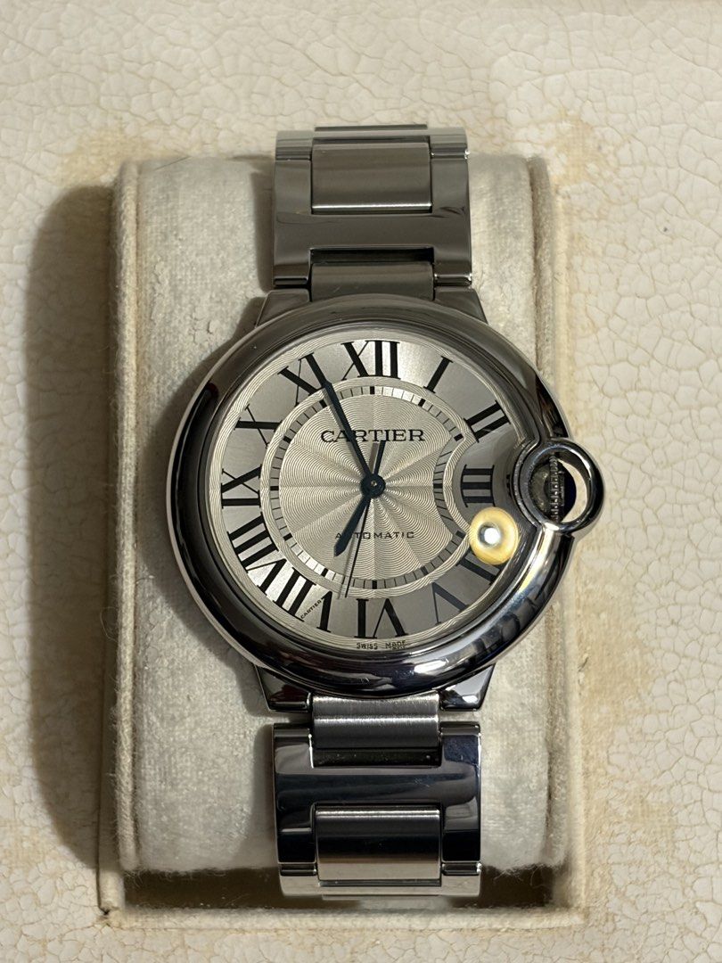 Cartier Ballon Bleu Automatic 36mm (Category: Luxury Watches) located in Paranaque City. Submitted by thebespoketraveler (Listing ID 1470829349, Image 2). Description: - Brand/Model: 2012 Cartier Ballon Bleu Automatic, Gently Used SLIGHTLY Negotiable Complete Links! - Dial: Silver guilloche with classic Roman numerals and blue sword hands No scratches on the crystal and barely no scratches on the bezel - Crown: Signature blue sapphire cabochon - 