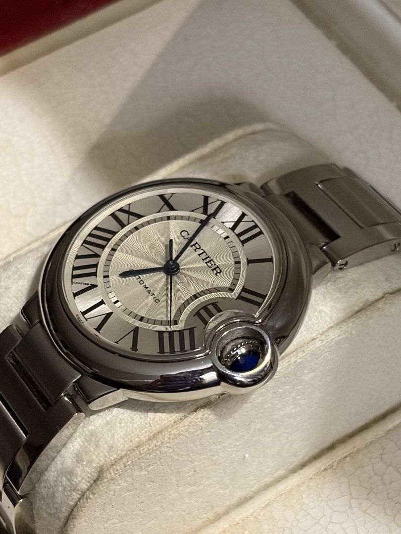 Cartier Ballon Bleu Automatic 36mm (Category: Luxury Watches) located in Paranaque City. Submitted by thebespoketraveler (Listing ID 1470829349, Image 3). Description: - Brand/Model: 2012 Cartier Ballon Bleu Automatic, Gently Used SLIGHTLY Negotiable Complete Links! - Dial: Silver guilloche with classic Roman numerals and blue sword hands No scratches on the crystal and barely no scratches on the bezel - Crown: Signature blue sapphire cabochon - 