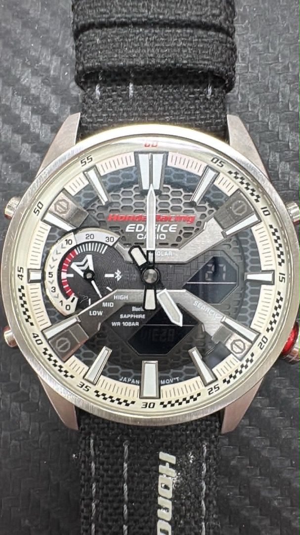 CASIO EDIFICE × HONDA RACING — LIMITED EDITION (Category: Men's Watches) located in Cainta. Submitted by yoshikeiko (Listing ID 1470825367, Image 1). Description: 🏁 FOR SALE: CASIO EDIFICE × HONDA RACING — LIMITED EDITION Model: ECB-S100HR-1A Price: ₱30,000 Condition: Preloved | Complete Original Set 🏎️ A SPECIAL COLLECTOR'S EDITION A distinctive collaboration between CASIO EDIFICE and Honda Racing, celebrating Honda's motorsport heritage and r