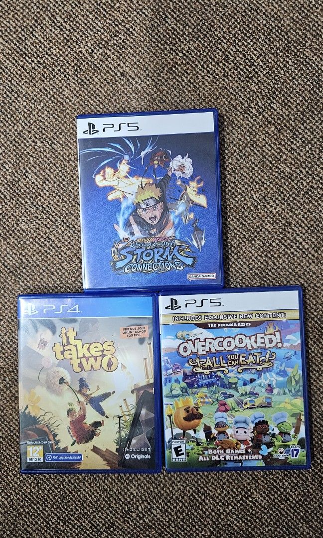 CD PS5 (Category: PlayStation) located in Kuala Lumpur. Submitted by izzah.1711 (Listing ID 1470744539, Image 1). Description: PS5 CD to sell Naruto Ultimate Ninja Storm - RM100 Overcooked - RM100 It takes two - RM80 All 3 together RM250.