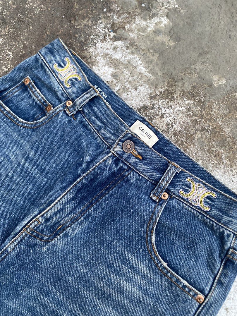 Celine Wash Denim Unisex Pants (Category: Jeans) located in Antipolo. Submitted by treasurethings02 (Listing ID 1470920510, Image 3). Description: Excellent Condition 9.5/10 CR clean Size Dimensions W32 L39 Large on tags Embroidery logo in Waist Check Photo Details🫶🏻.