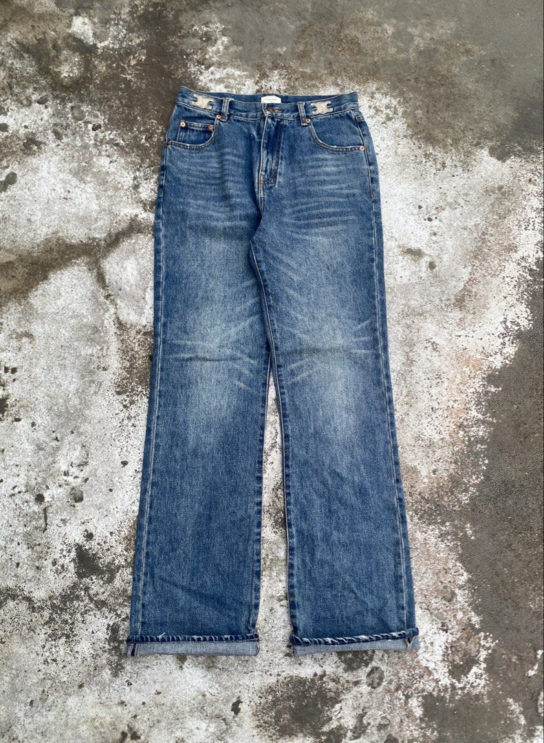 Celine Wash Denim Unisex Pants (Category: Jeans) located in Antipolo. Submitted by treasurethings02 (Listing ID 1470920510, Image 1). Description: Excellent Condition 9.5/10 CR clean Size Dimensions W32 L39 Large on tags Embroidery logo in Waist Check Photo Details🫶🏻.