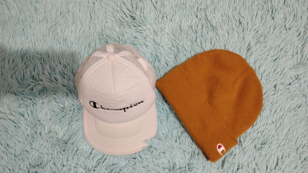 Champion trucker cap and beanie (Category: Caps & Hats) located in Quezon City. Submitted by thriftmo19 (Listing ID 1470912665, Image 1). Description: Champion trucker One size fits most 600 only Champion beanie 500 only.