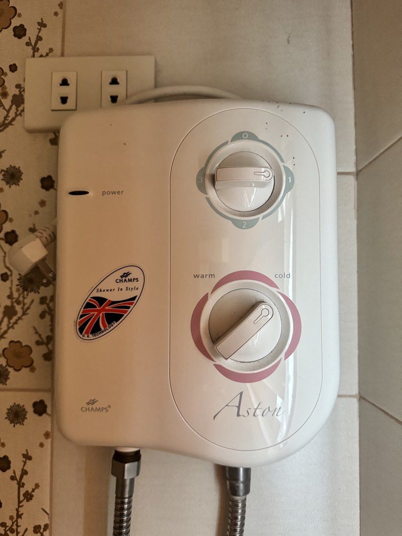 Champs Aston Instant Water Heater (Category: Water Heater & Instant Showers) located in Makati City. Submitted by maria.1024 (Listing ID 1470838119, Image 1). Description: CHAMPS Aston 3.5kW Instant Shower Heater – Complete Set, Fully Working Price: ₱3,500 negotiable Pre-owned CHAMPS Aston 3.5kW instant electric shower water heater, complete with shower accessories. Fully working, currently installed, and producing hot water normally. Included in