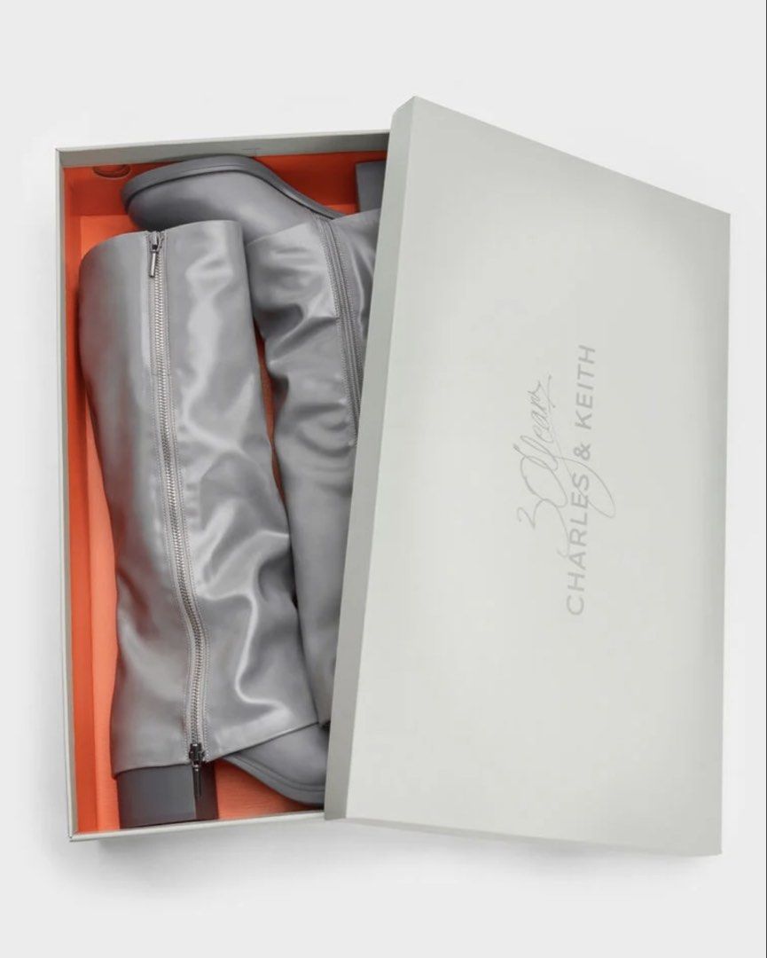 Charles & Keith Light Grey Knee-high Boots (Category: Boots) located in Cabanatuan. Submitted by kaiachaosctl404 (Listing ID 1470768652, Image 3). Description: - used only once - no longer need - with box included - free shipping - no flaws - last price posted :).