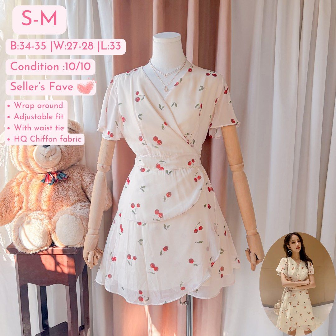 Chiffon Cherry Print Wrap Dress (Category: Dresses) located in Calamba. Submitted by Ashantyscollezion (Listing ID 1470785689, Image 1). Description: ✏️ 𝘒𝘪𝘯𝘥𝘭𝘺 𝘕𝘰𝘵𝘦: - 𝘗𝘭𝘦𝘢𝘴𝘦 𝘤𝘩𝘦𝘤𝘬 𝘢𝘭𝘭 𝘥𝘦𝘵𝘢𝘪𝘭𝘴 𝘪𝘯 𝘵𝘩𝘦 𝘤𝘢𝘱𝘵𝘪𝘰𝘯𝘴. - 𝘋𝘪𝘮𝘦𝘯𝘴𝘪𝘰𝘯𝘴 𝘢𝘭𝘳𝘦𝘢𝘥𝘺 𝘰𝘯 𝘵𝘩𝘦 𝘱𝘩𝘰𝘵𝘰. -𝘱𝘦𝘵𝘵𝘪𝘤𝘰𝘢𝘵, 𝘳𝘪𝘣𝘣𝘰𝘯 𝘢𝘯𝘥 𝘰𝘵𝘩𝘦𝘳 𝘴𝘵𝘺𝘭𝘪𝘯𝘨 𝘪𝘵𝘦𝘮𝘴 𝘢𝘳𝘦 𝘯𝘰𝘵 𝘪𝘯𝘤𝘭𝘶𝘥𝘦𝘥. 𝘍𝘰𝘳 𝘧𝘭𝘢𝘸𝘴 𝘢𝘯𝘥