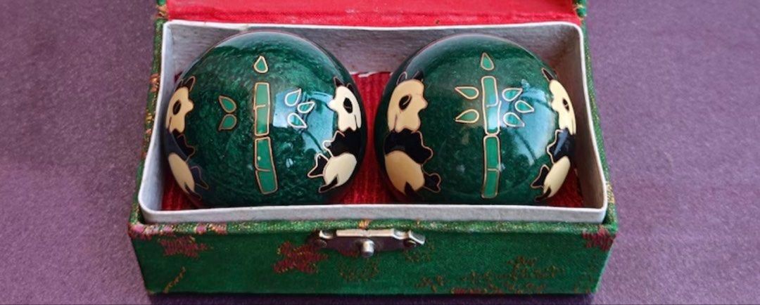 Chinese Baoding Balls Set (Category: Vintage Collectibles) located in Quezon City. Submitted by garagesale2026 (Listing ID 1470780434, Image 3). Description: - Never used - Panda & Bamboo Design; With Box - From Hongkong - Price is per set/box - 2 sets available: 1 in green box and 1 in red box - Authentic Chinese health exercise balls for relaxation and stress relief - Also called Buddhist Balls / Chinese Meditation Balls/ Zen Balls / Relieve Ba
