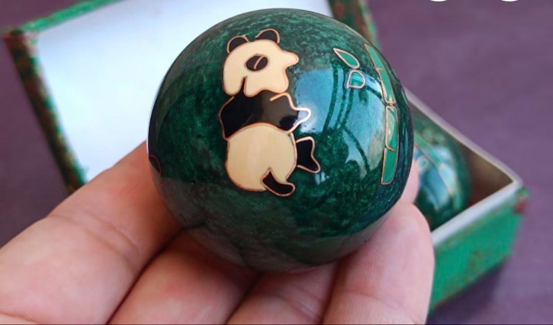Chinese Baoding Balls Set (Category: Vintage Collectibles) located in Quezon City. Submitted by garagesale2026 (Listing ID 1470780434, Image 2). Description: - Never used - Panda & Bamboo Design; With Box - From Hongkong - Price is per set/box - 2 sets available: 1 in green box and 1 in red box - Authentic Chinese health exercise balls for relaxation and stress relief - Also called Buddhist Balls / Chinese Meditation Balls/ Zen Balls / Relieve Ba