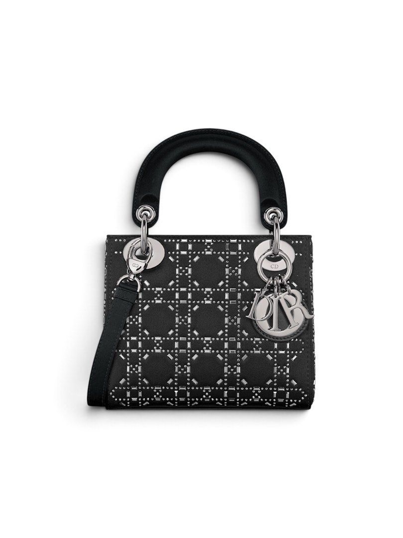 Christian Dior Beaded Lady Dior Bag (Category: Shoulder Bags) located in Lapu Lapu. Submitted by ukaydecebuofficial (Listing ID 1470801294, Image 1). Description: - Brand: Christian Dior - Color: Black with metallic bead embroidery - Pattern: Iconic cannage pattern - Hardware: Silver-tone with signature Dior charms and CD-engraved rings - Strap: Detachable black strap with engraved CD logo - Design: Classic structured top handle - Condition: Exce