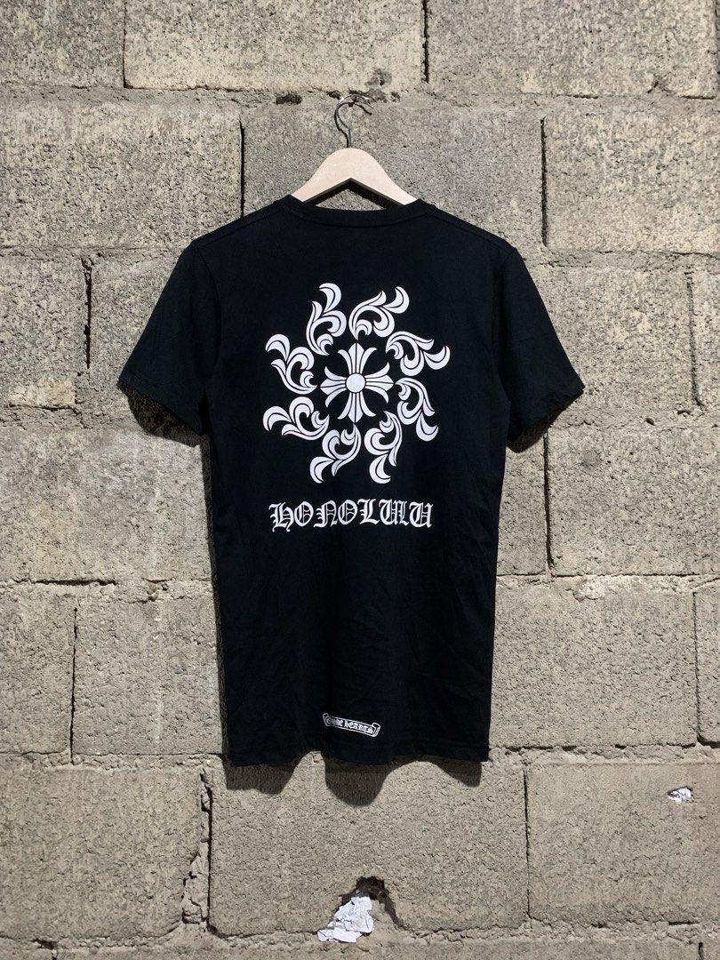 Chrome Heart Honolulu (Category: Tshirts & Polo Shirts ) located in Bacolod City. Submitted by d_archives (Listing ID 1470889672, Image 2). Description: Chrome Hearts Honolulu Tee 18-19 Width 27-28 Length Small-Med Like New 10/10 Color No Issue Flawless.